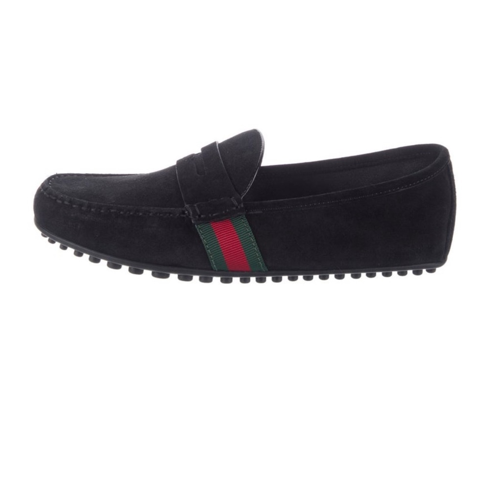 Gucci Black Suede Web Accent Driving moccasins size 7.5